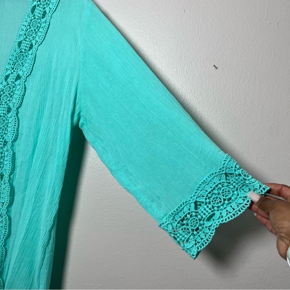 La Blanca Women Dress Medium Green Crochet Lace Cottage Beach Cover Up Summer - Picture 4 of 7